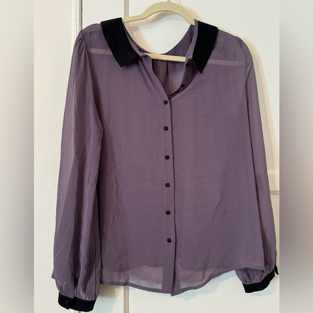 Potter's Pot Lavender Sheer Blouse with Black Collar